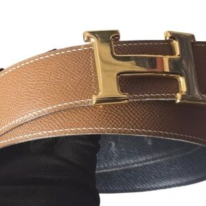 Hèrmes Leather Belt with Gold Buckle H
